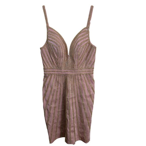 Abby Paris By Lucci Lu Dusty Rose Fully Beaded Mini Dress Dusty Rose Size 0 - Picture 2 of 8